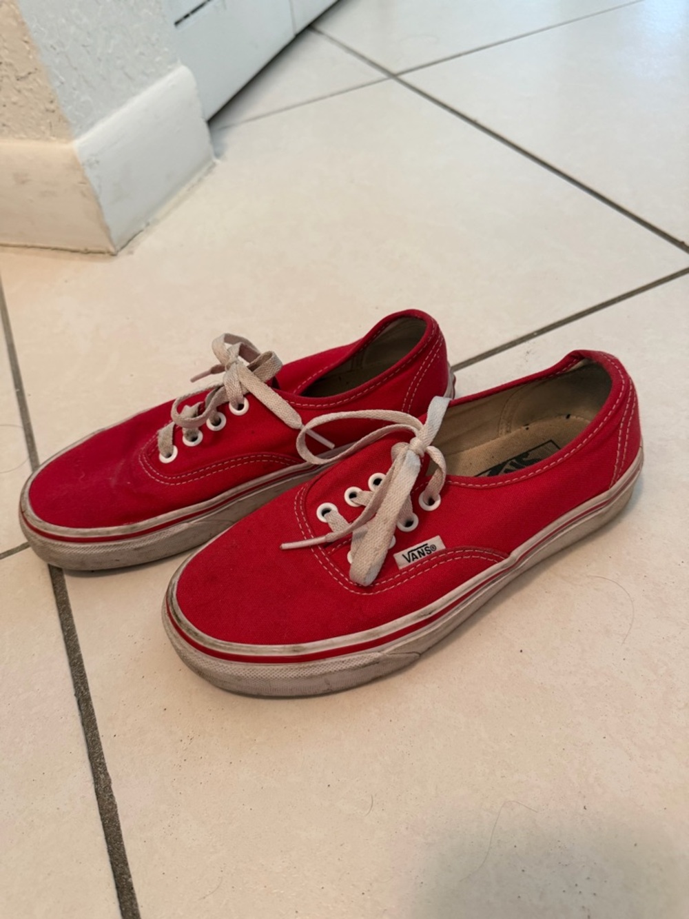 Vans Kids Red Canvas Low-Top Sneakers